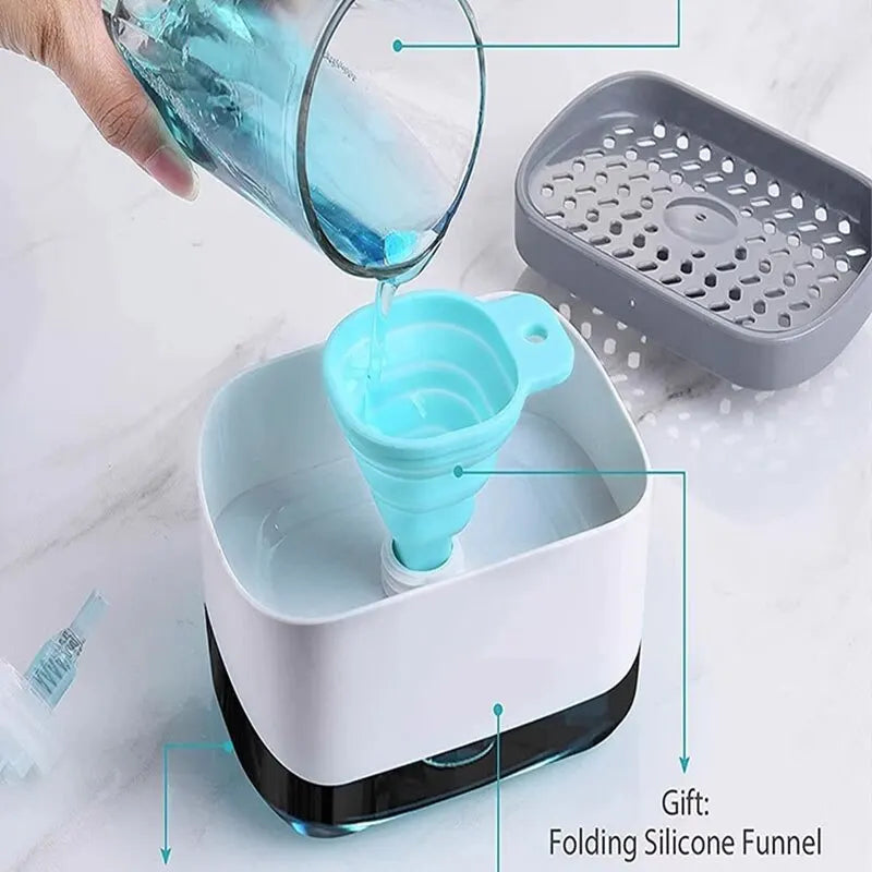 Automatic Soap Dispenser with Sponge Holder for Kitchen, Refillable Soap Container with Drain, Convenient Cleaning Tool